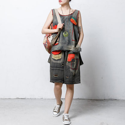 Casual Hole Spliced Irregular Sleeveless Top