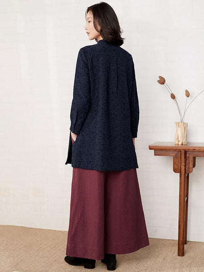 Plus Size - Casual Jacquard Pleated Comfortable Shirt