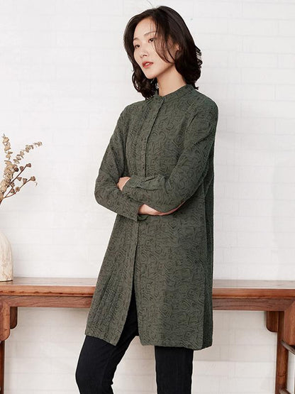 Plus Size - Casual Jacquard Pleated Comfortable Shirt