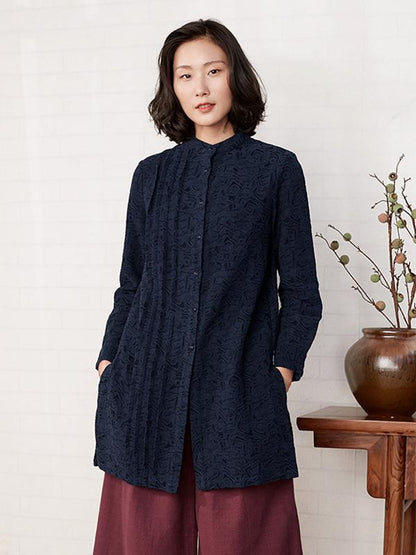 Plus Size - Casual Jacquard Pleated Comfortable Shirt