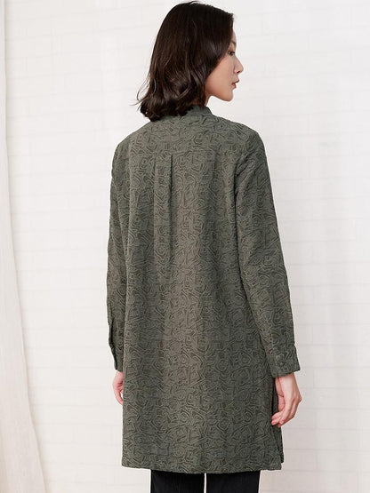 Plus Size - Casual Jacquard Pleated Comfortable Shirt