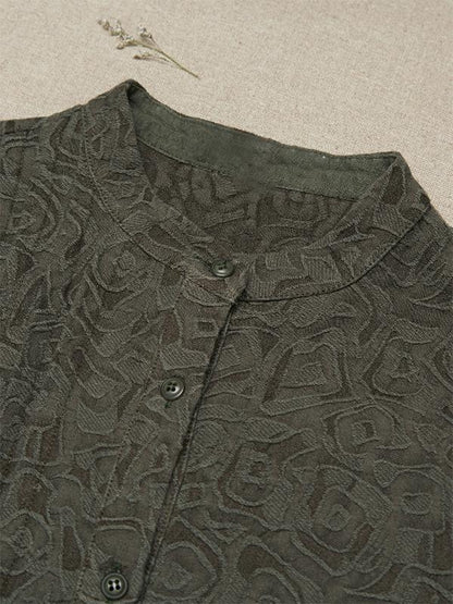 Plus Size - Casual Jacquard Pleated Comfortable Shirt