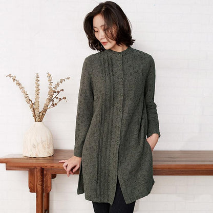 Plus Size - Casual Jacquard Pleated Comfortable Shirt