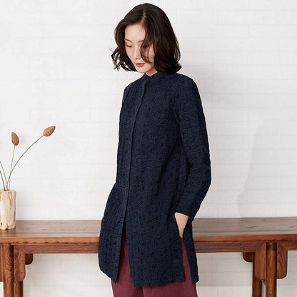 Plus Size - Casual Jacquard Pleated Comfortable Shirt