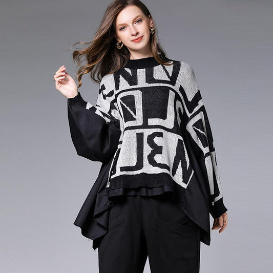 Casual Letter Stitching Fake Two-piece Sweater