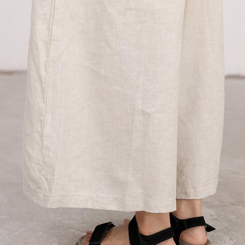 Casual Linen Ajustable Strap Loose Beige Jumpsuit