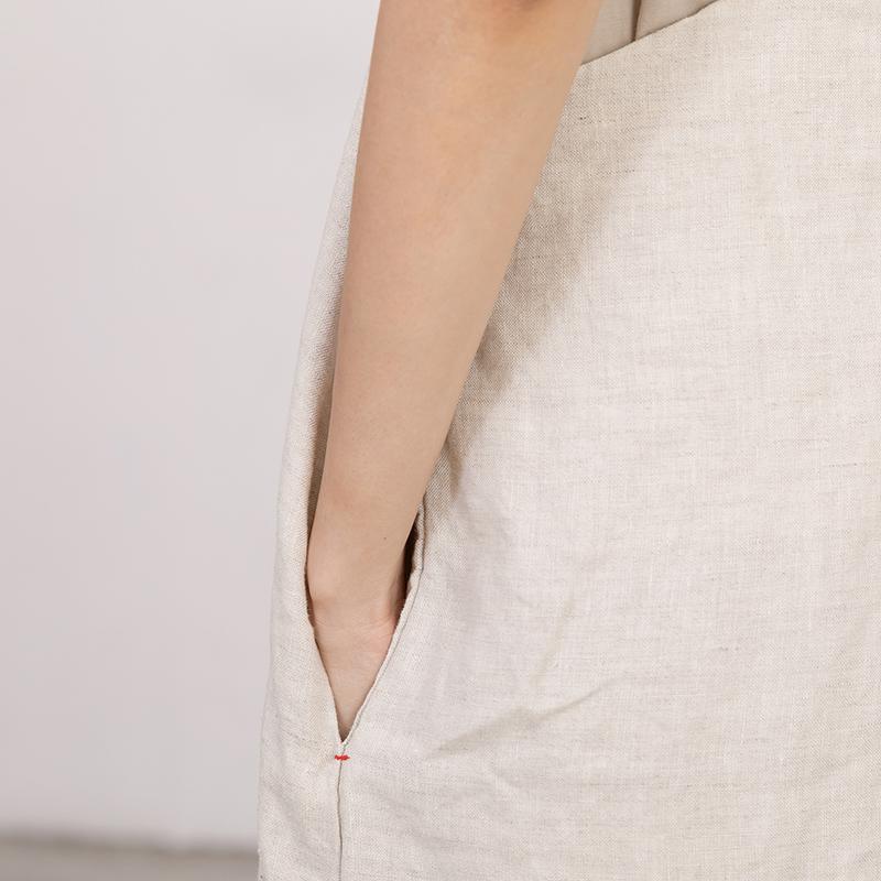 Casual Linen Ajustable Strap Loose Beige Jumpsuit