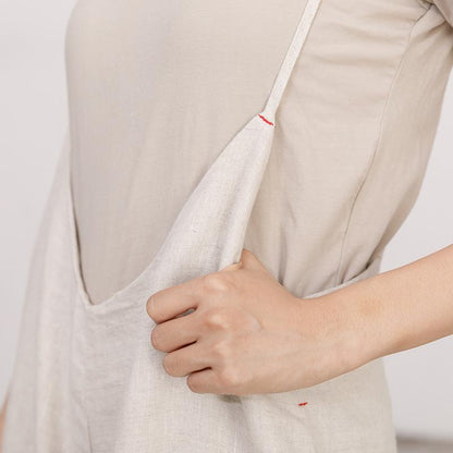 Casual Linen Ajustable Strap Loose Beige Jumpsuit