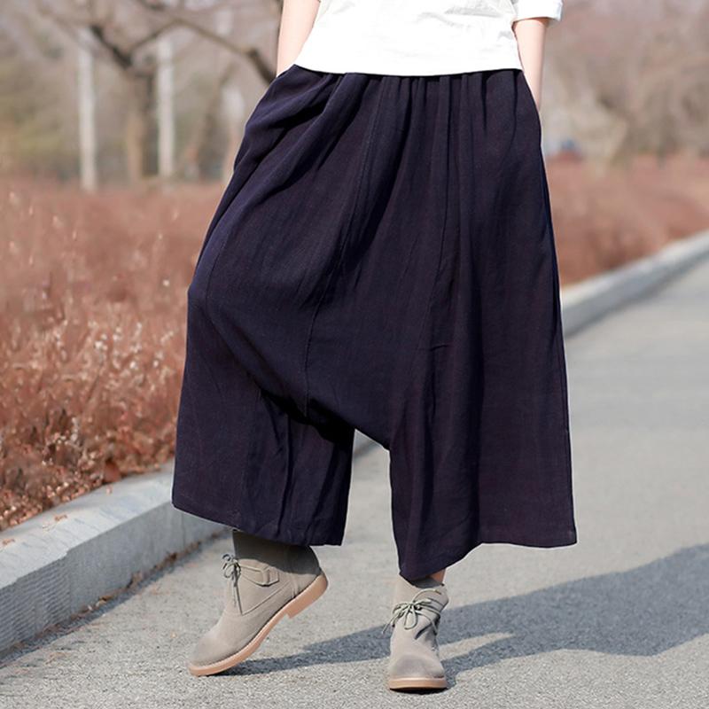 Casual Linen Cotton Women Wide Leg Pants