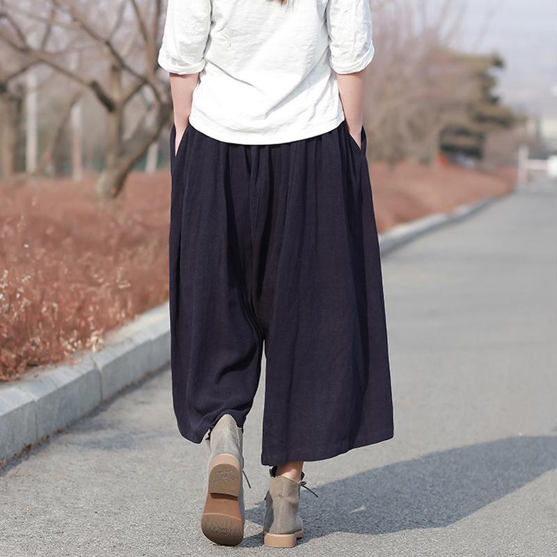 Casual Linen Cotton Women Wide Leg Pants