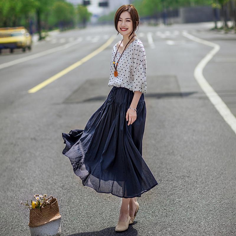 Casual Linen Dot V-Neck Women Blouse