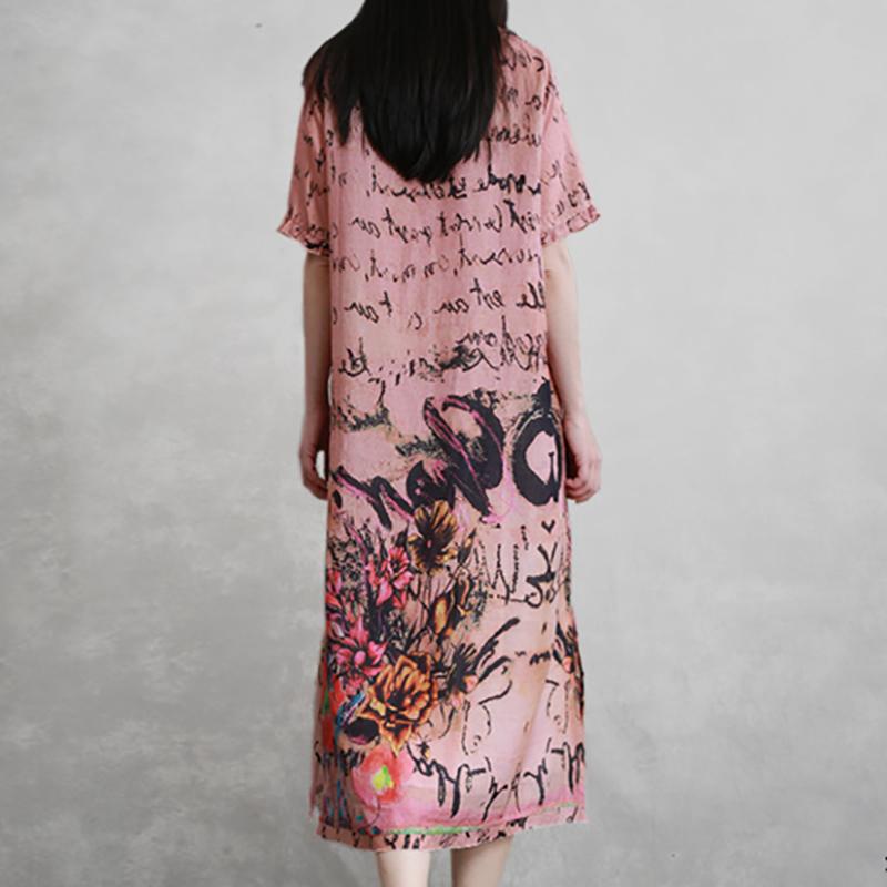 Casual Linen Round Neck Print Dress