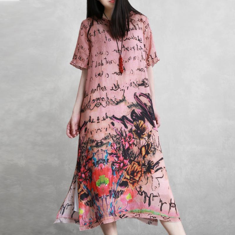 Casual Linen Round Neck Print Dress