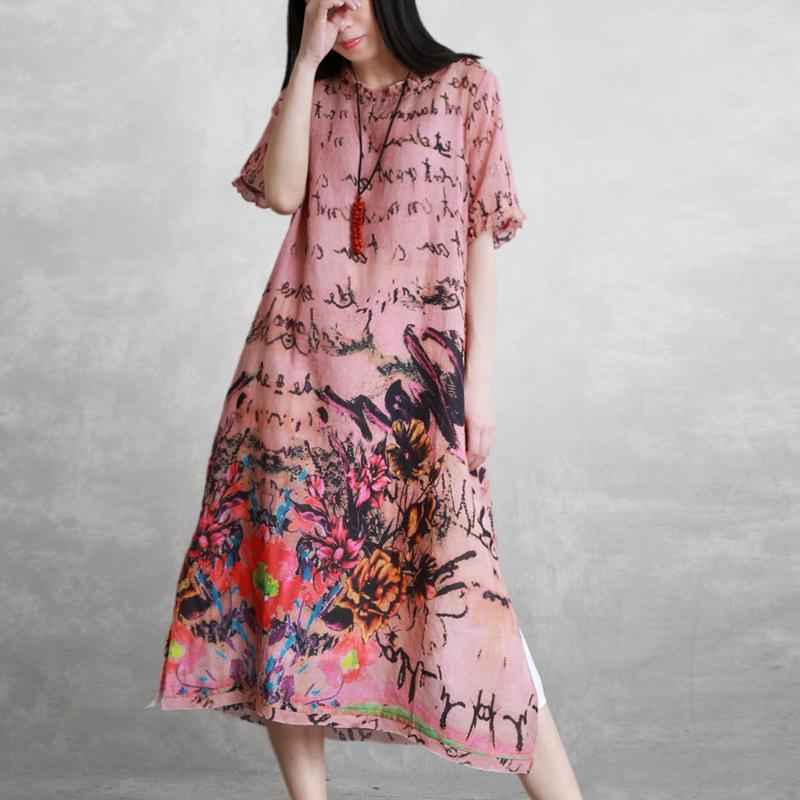 Casual Linen Round Neck Print Dress