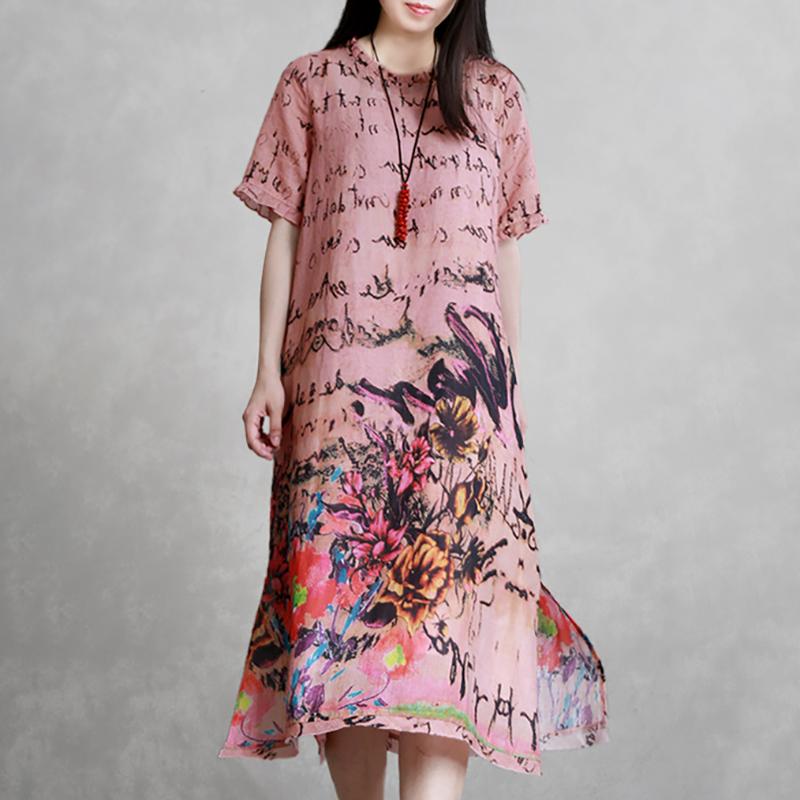 Casual Linen Round Neck Print Dress