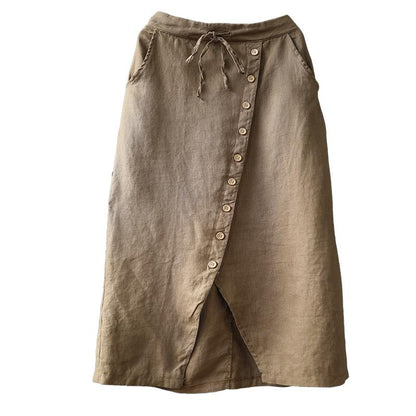 Casual Linen Solid Drawstring Women Skirt
