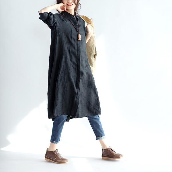 Casual Linen Women Solid Color Long Shirt