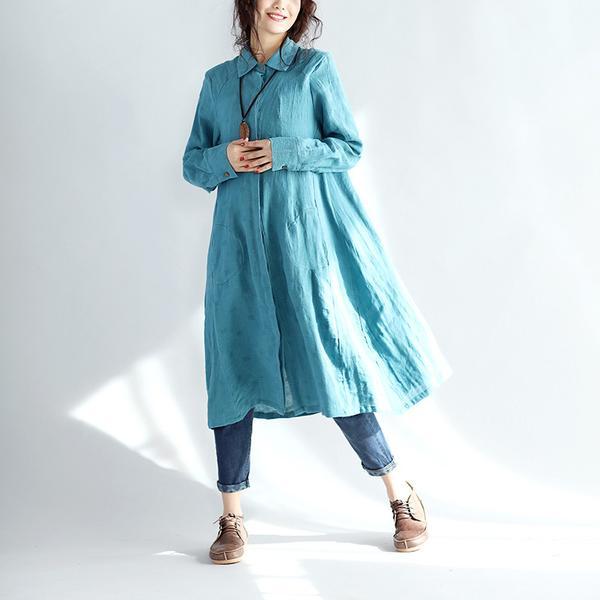 Casual Linen Women Solid Color Long Shirt