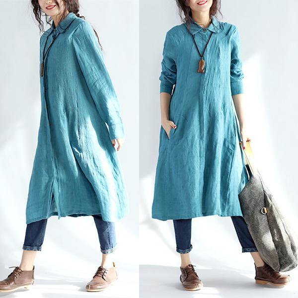Casual Linen Women Solid Color Long Shirt