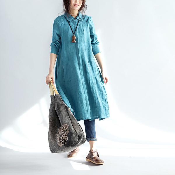 Casual Linen Women Solid Color Long Shirt