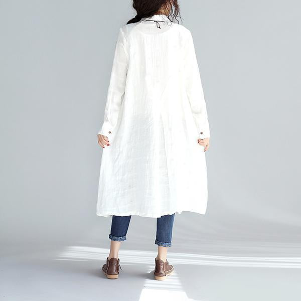 Casual Linen Women Solid Color Long Shirt
