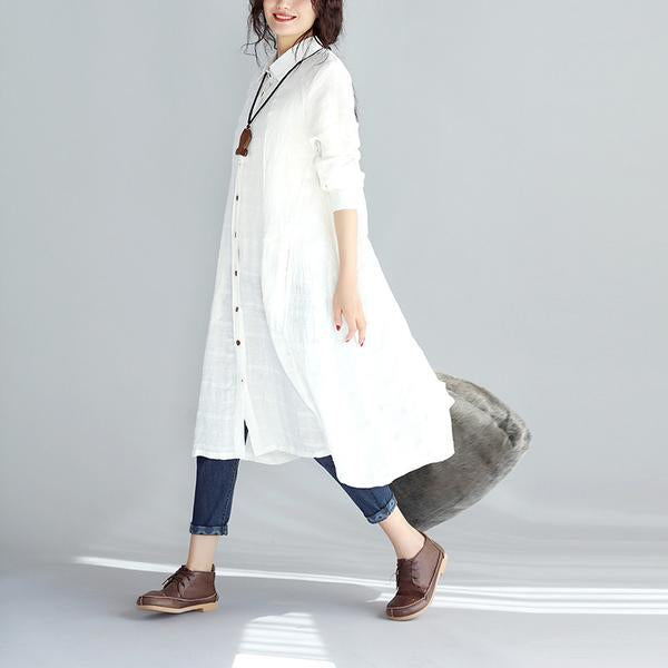 Casual Linen Women Solid Color Long Shirt