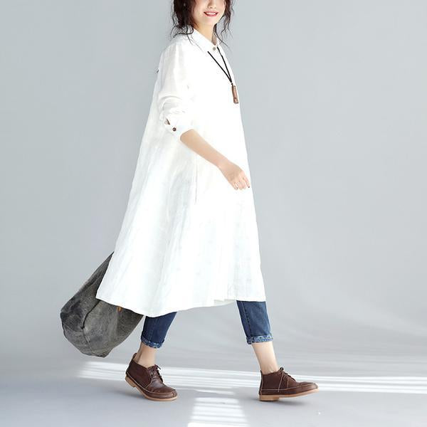 Casual Linen Women Solid Color Long Shirt