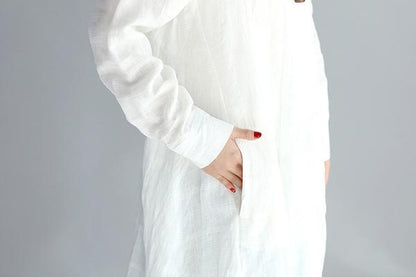 Casual Linen Women Solid Color Long Shirt