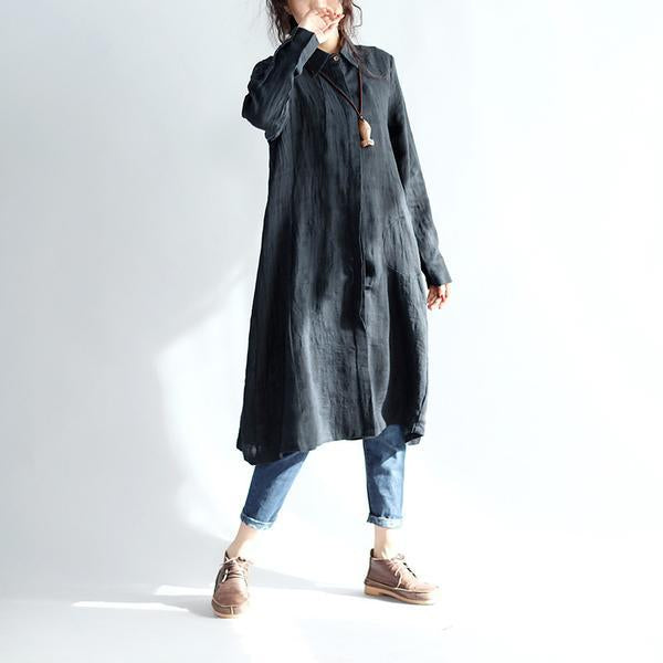 Casual Linen Women Solid Color Long Shirt