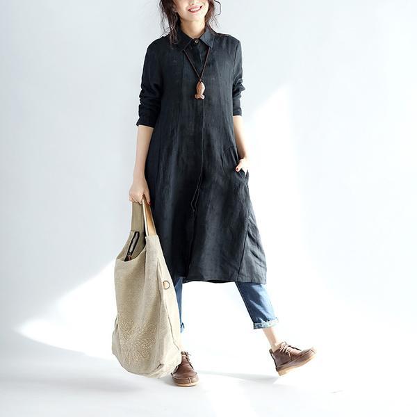 Casual Linen Women Solid Color Long Shirt