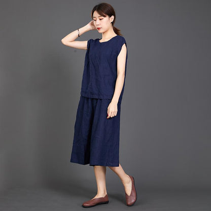 Casual Loose Dark Blue Two Piece Suit