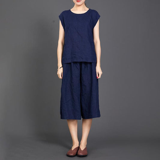 Casual Loose Dark Blue Two Piece Suit