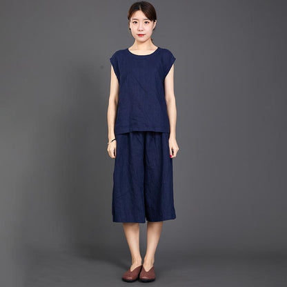 Casual Loose Dark Blue Two Piece Suit