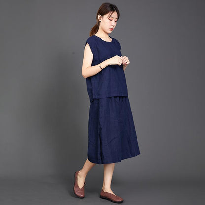 Casual Loose Dark Blue Two Piece Suit