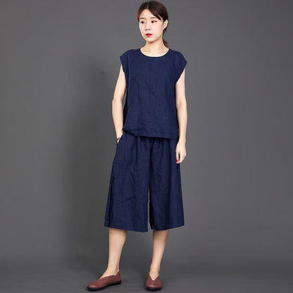 Casual Loose Dark Blue Two Piece Suit