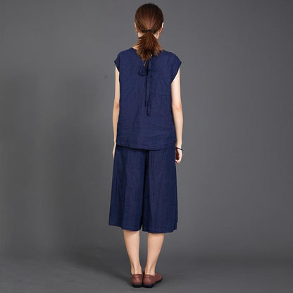 Casual Loose Dark Blue Two Piece Suit