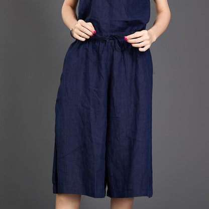 Casual Loose Dark Blue Two Piece Suit