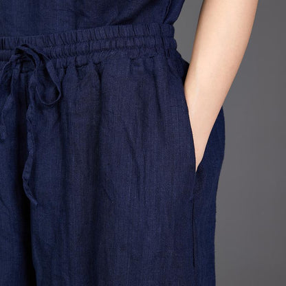 Casual Loose Dark Blue Two Piece Suit