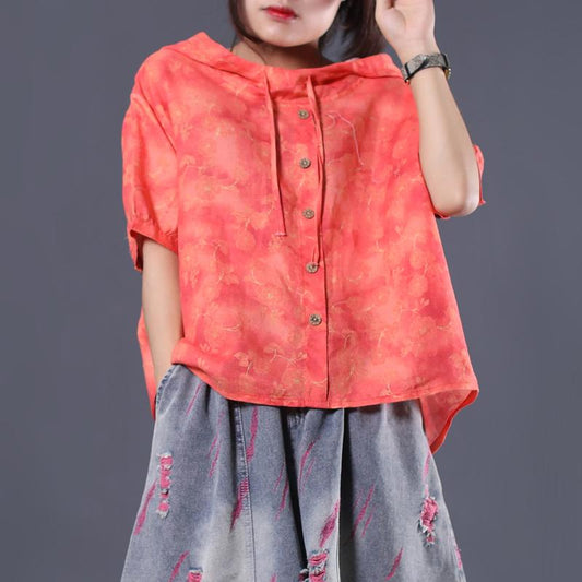 Casual Loose Drawstring Printed Hooded T-Shirt