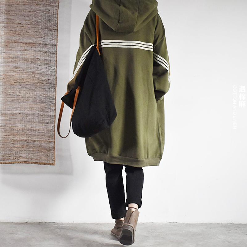 Casual Loose Printed Stripe Hooded Sweatshirt