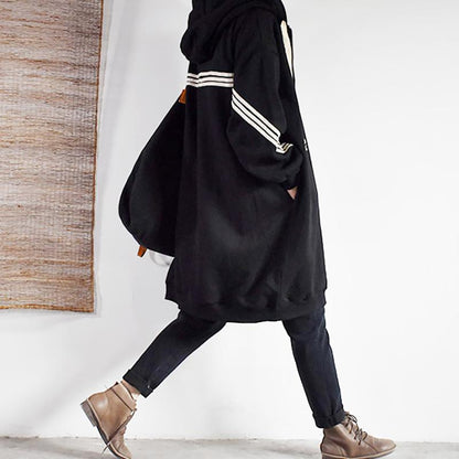 Casual Loose Printed Stripe Hooded Sweatshirt
