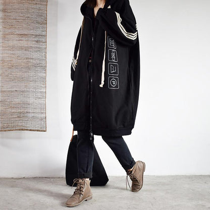 Casual Loose Printed Stripe Hooded Sweatshirt