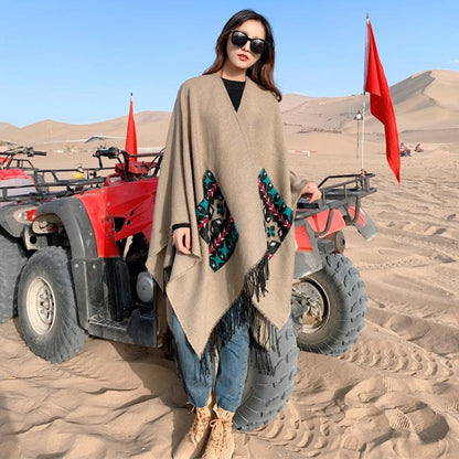 Casual Patch Pocket Jacquard Warm Shawl