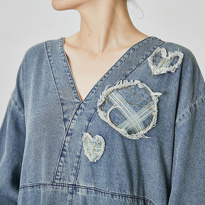 Casual Patchwork Burr Split Denim Dress