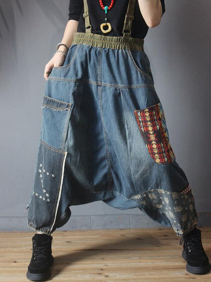 Casual Pathwork Loose Low-cut Crotch Pants