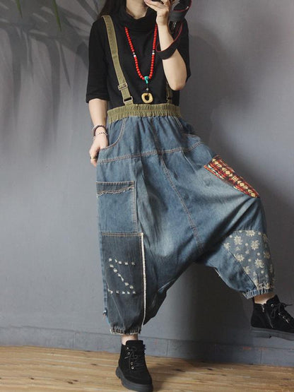 Casual Pathwork Loose Low-cut Crotch Pants