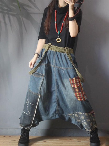 Casual Pathwork Loose Low-cut Crotch Pants