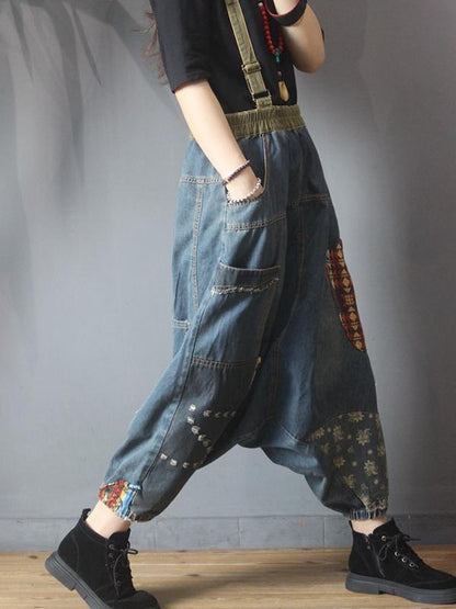 Casual Pathwork Loose Low-cut Crotch Pants