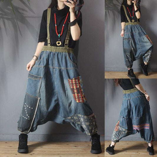 Casual Pathwork Loose Low-cut Crotch Pants