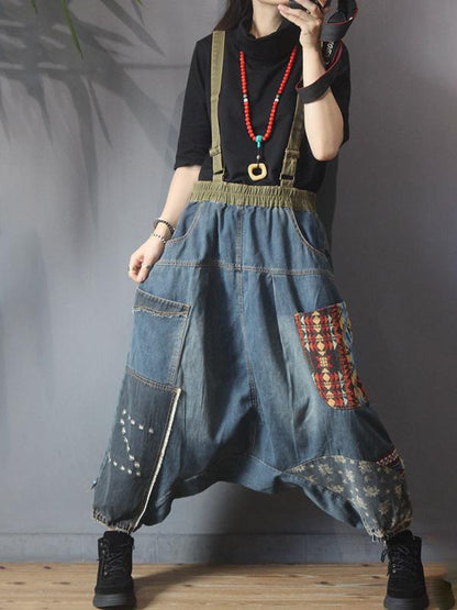 Casual Pathwork Loose Low-cut Crotch Pants